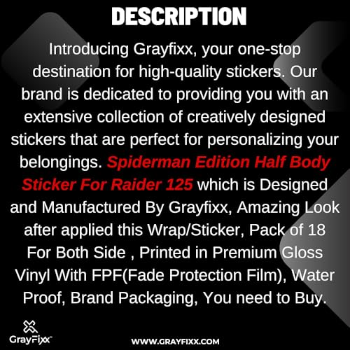 Grayfixx Spider Man Edtion Half Body Sticker for Raider 125 | Printed in Premium Gloss Vinyl with FPF(Fade Protection Film), Water Proof, Precut Sticker, Pack of 1 for Both Side-Self-Adhesive - Image 4