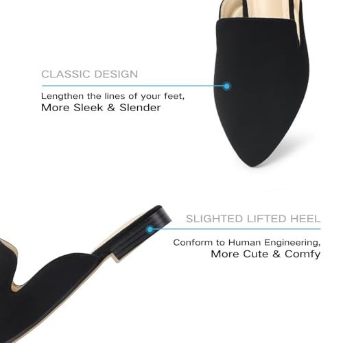 MUSSHOE All-Season Women's Mules：Pointed Toe Backless Loafers：Slip-on Dressy Comfortable Casual Office Business Flat Shoes for Working Women Aged 25-45,Black Suede 8 - Image 2
