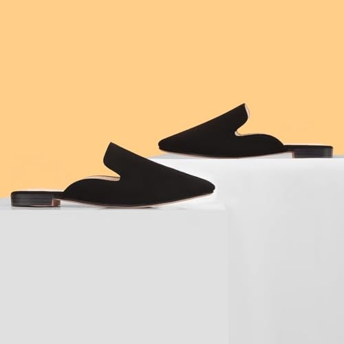 MUSSHOE All-Season Women's Mules：Pointed Toe Backless Loafers：Slip-on Dressy Comfortable Casual Office Business Flat Shoes for Working Women Aged 25-45,Black Suede 8 - Image 5