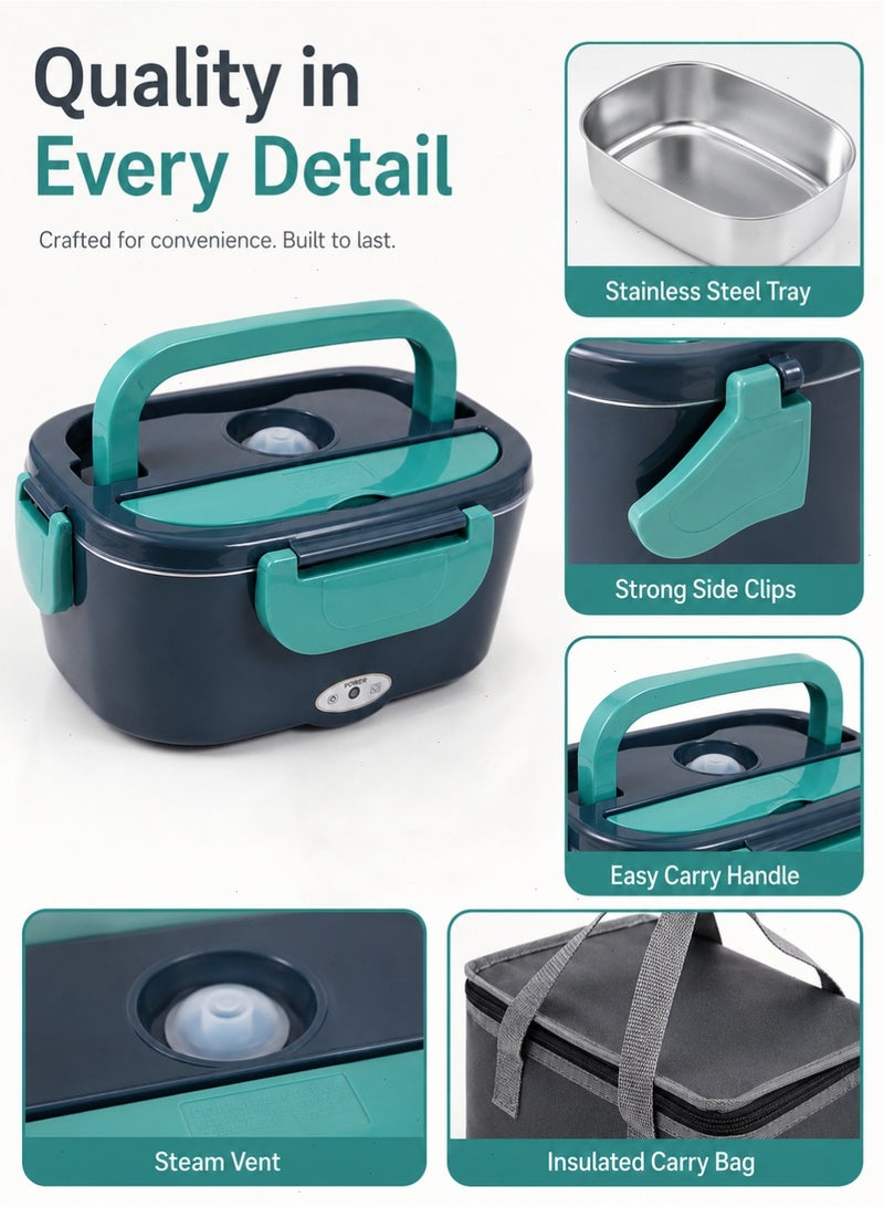 Yoawllty Double Layer Lunch Box, Leakproof Microwave Safe 304 Stainless Steel Bento Box for School Office Outdoor(Dark Green) - Image 5