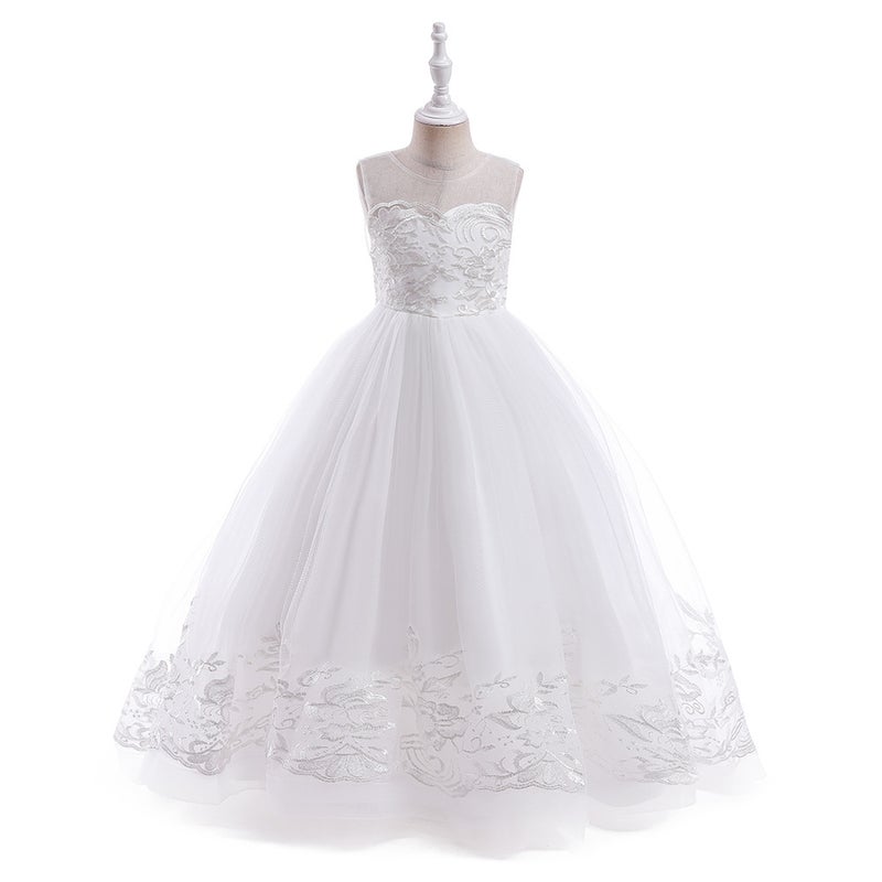 Cross-Border New Flower Girl Spring Dress Little Girl Cross-Border Foreign Trade Lace Embroidered Bow Mesh Princess Dress - Image 1