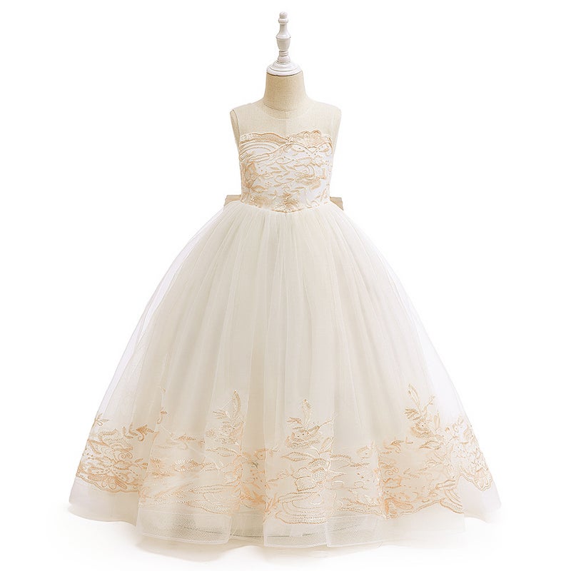 Cross-Border New Flower Girl Spring Dress Little Girl Cross-Border Foreign Trade Lace Embroidered Bow Mesh Princess Dress - Image 2