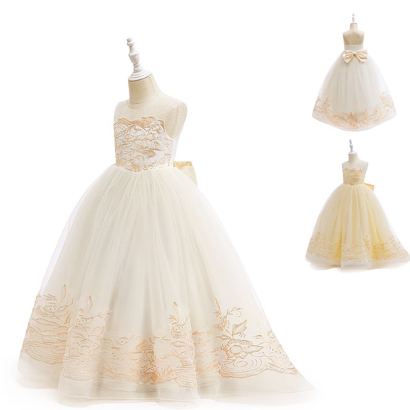 Cross-Border New Flower Girl Spring Dress Little Girl Cross-Border Foreign Trade Lace Embroidered Bow Mesh Princess Dress - Image 3