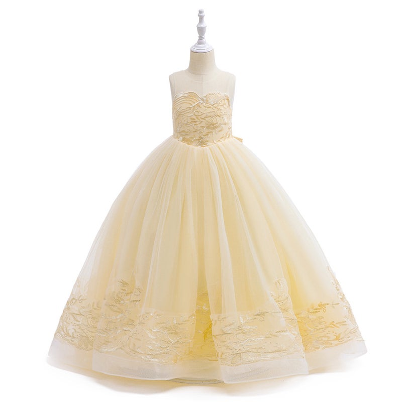Cross-Border New Flower Girl Spring Dress Little Girl Cross-Border Foreign Trade Lace Embroidered Bow Mesh Princess Dress - Image 5