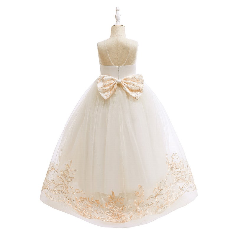 Cross-Border New Flower Girl Spring Dress Little Girl Cross-Border Foreign Trade Lace Embroidered Bow Mesh Princess Dress - Image 4