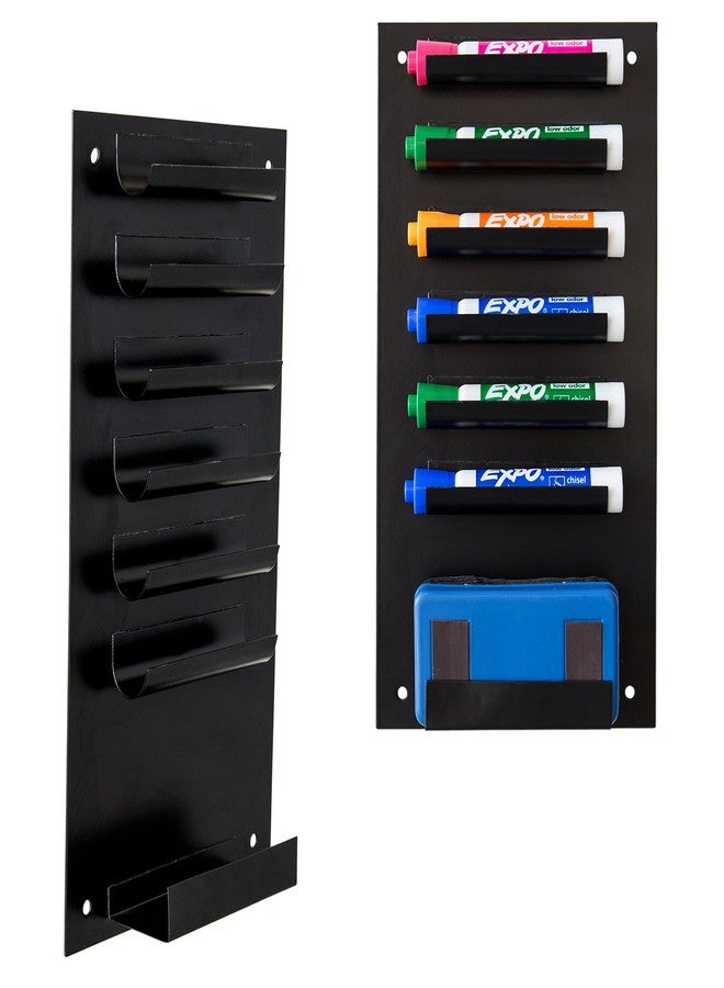 MyGift 2pc 7 Slot Dry Erase Marker Holder, Wall Mounted Whiteboard Caddy - Image 1