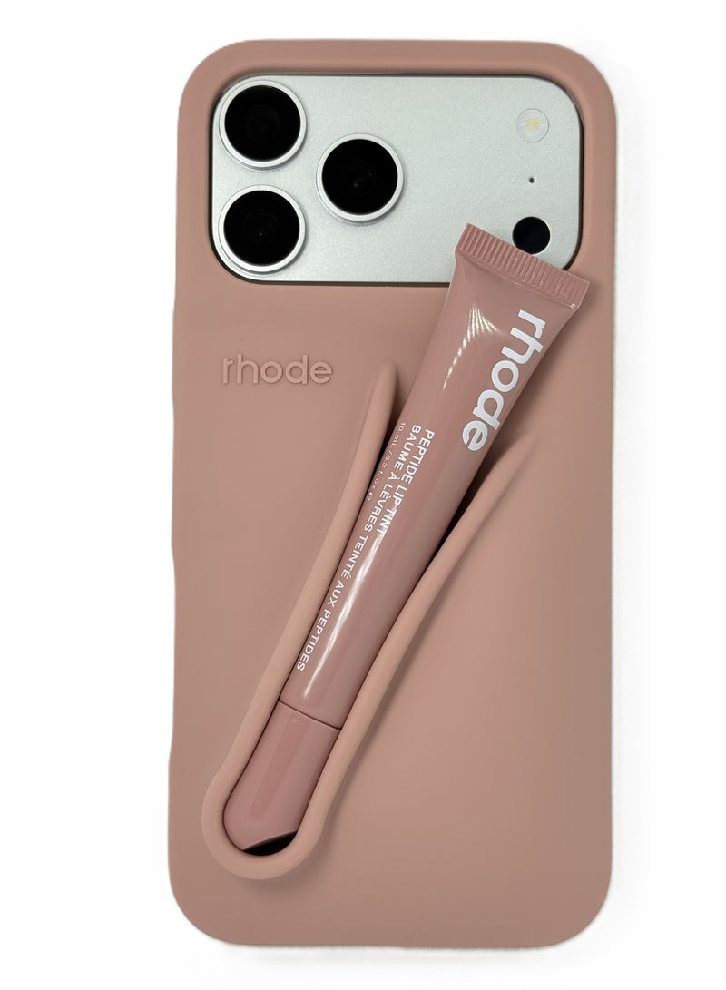 rhode Silicone Lipstick Holder Case for iPhone 17 Pro, Built-in Lip Balm & Lipstick Slot, Shockproof Slim Cover with Camera Protection, Soft Grip (Sandy Beige) - Image 3