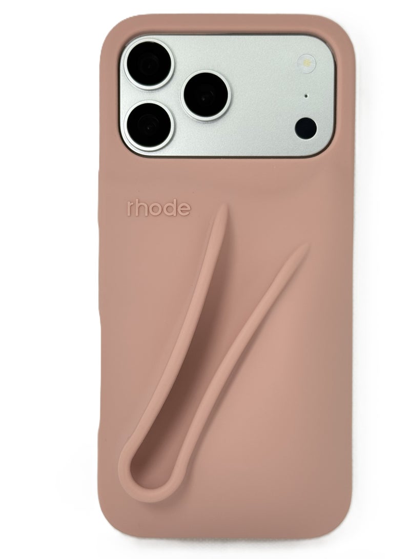 rhode Silicone Lipstick Holder Case for iPhone 17 Pro, Built-in Lip Balm & Lipstick Slot, Shockproof Slim Cover with Camera Protection, Soft Grip (Sandy Beige) - Image 2
