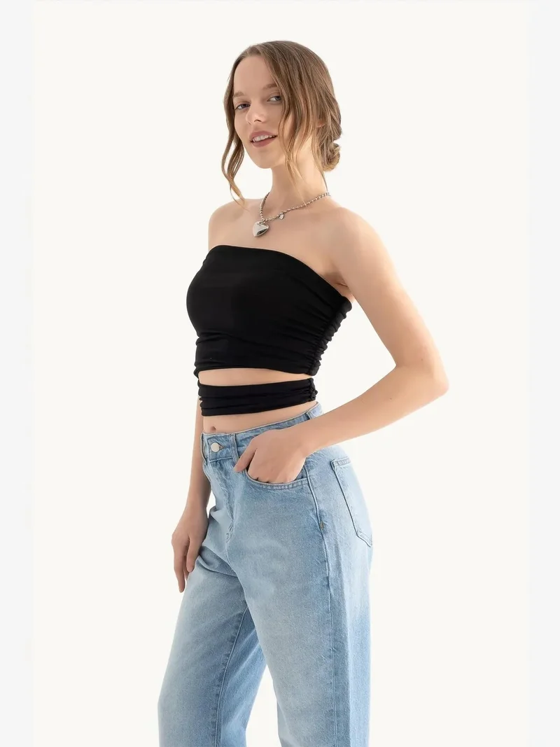 HICCUP Black Strapless Cut Out Bandeau Top for Women | Best Price UAE