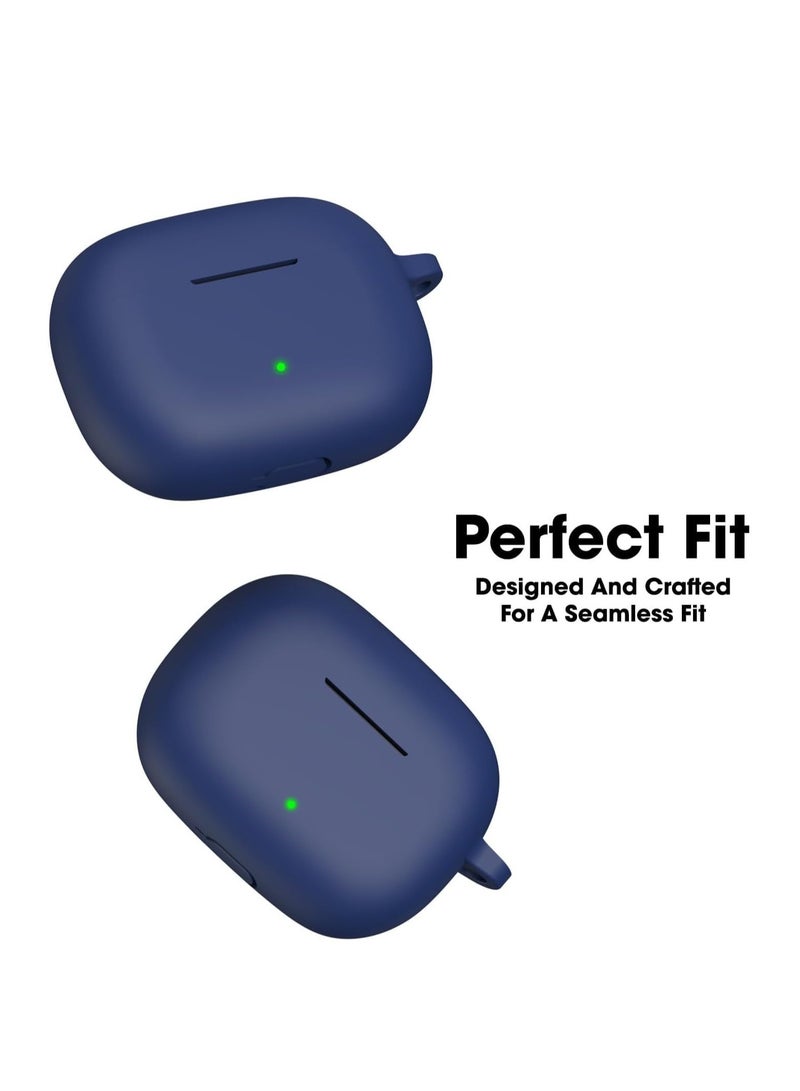 Silicone Case Compatible with Realme Buds T300 TWS Earbuds, Soft Silicone Protective Case Cover, Shockproof Sleeve with Carabiner For Realme Buds T300 TWS (Blue) - Image 2