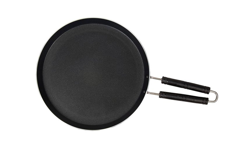 FLORA AND CO Non Induction Base Aluminium Non Stick Flat Tawa 285mm Cookware with 3mm Width Black - Image 1