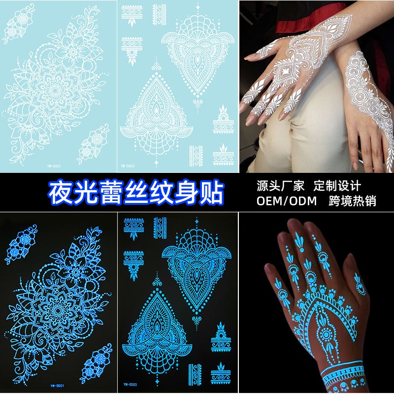 Luminous Tattoo Sticker India Hannah Lace Tattoo Hollow Hand Henna Tattoo - Image 4