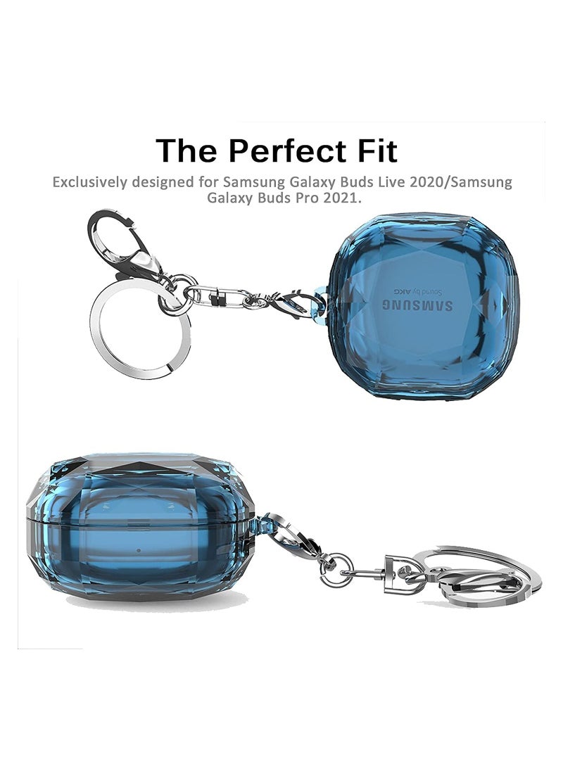Generic - Compatible with Samsung Galaxy Buds 2 pro 2022 Case  Galaxy Buds 2 2021 Case Galaxy Buds Pro 2021 Case   Galaxy Buds Live 2020 Case, Shockproof Hard Protective Case with Keychain Blue - Image 1