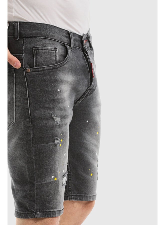 WHITE RABBIT Splatter Pattern Ripped Black Destruct Jeans Shorts  - Image 4