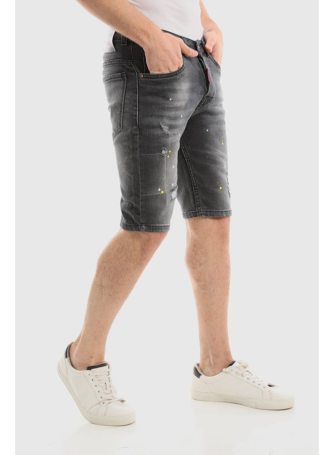 WHITE RABBIT Splatter Pattern Ripped Black Destruct Jeans Shorts  - Image 2