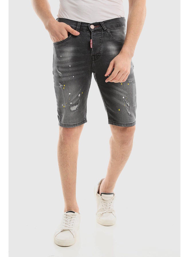 WHITE RABBIT Splatter Pattern Ripped Black Destruct Jeans Shorts  - Image 1
