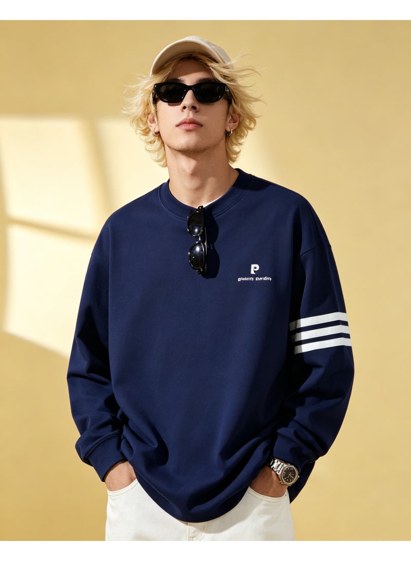 Pierre Cardin Men's & Women's Long Sleeve Casual Crew Neck Sweatshirt Regular Fit Daily Wear Navy Blue - Image 1