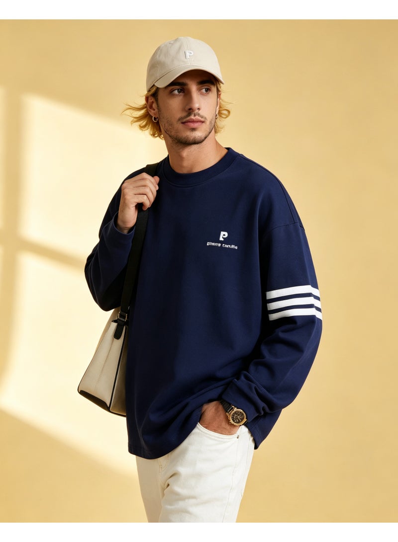 Pierre Cardin Men's & Women's Long Sleeve Casual Crew Neck Sweatshirt Regular Fit Daily Wear Navy Blue - Image 3