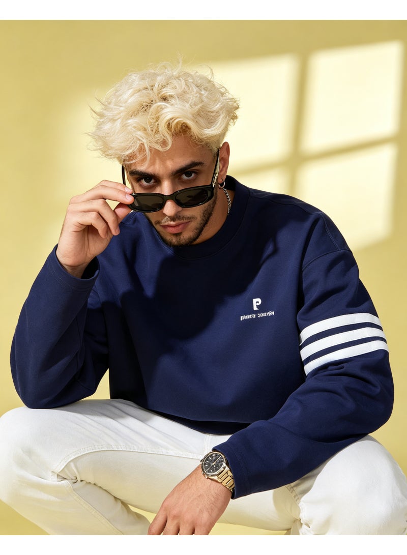 Pierre Cardin Men's & Women's Long Sleeve Casual Crew Neck Sweatshirt Regular Fit Daily Wear Navy Blue - Image 4