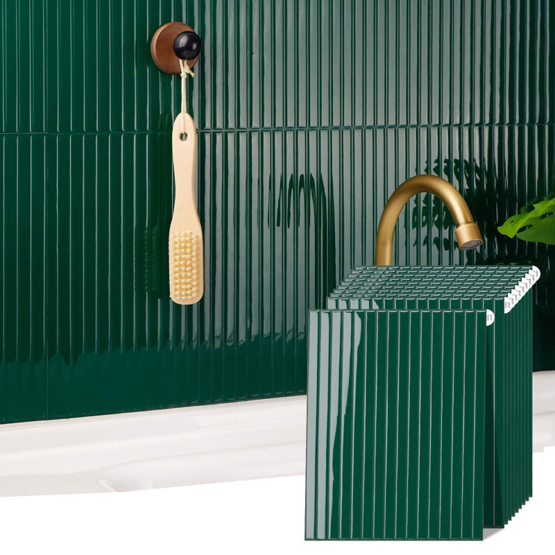 WalDecoo Backsplash Tile Peel and Stick, Self-Adhesive Green Decorative Wall Tiles for Kitchen, Modern Glossy Slatted Design Backsplash Tiles for Kitchen, Bathroom, RVs (11.43x9 inch) - Image 1