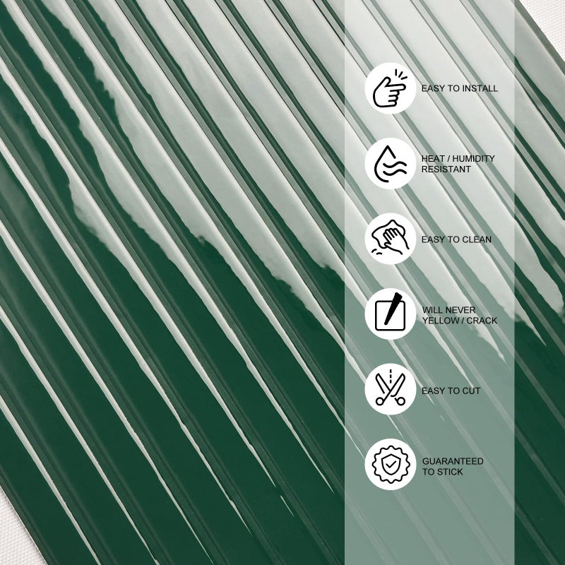 WalDecoo Backsplash Tile Peel and Stick, Self-Adhesive Green Decorative Wall Tiles for Kitchen, Modern Glossy Slatted Design Backsplash Tiles for Kitchen, Bathroom, RVs (11.43x9 inch) - Image 4
