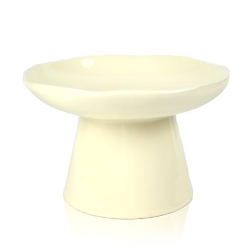 LOVINFURBABY Wide Shallow 6.1" Raised Cat Bowls, Ceramic Elevated Food Plate for Flat Faced Cats and Small Dogs, Porcelain Feeder Bowl, Stress Free, Protect Cat’s Spine, Cream - Image 1