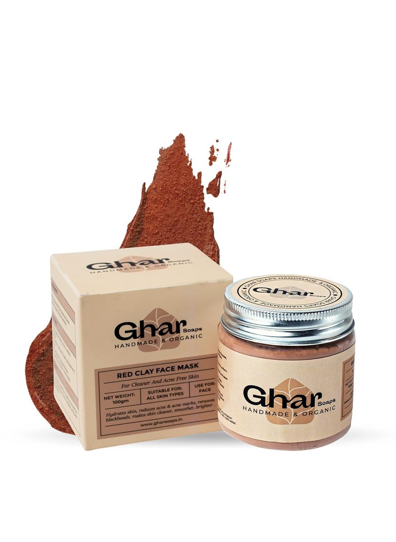Ghar soaps - Red Clay Face Mask | Deep Cleansing Face Mask & Body Mask for Men & Women | Acne Face Mask - Facial Mask Improves Blemish Scarring and Refining Pores - Image 1
