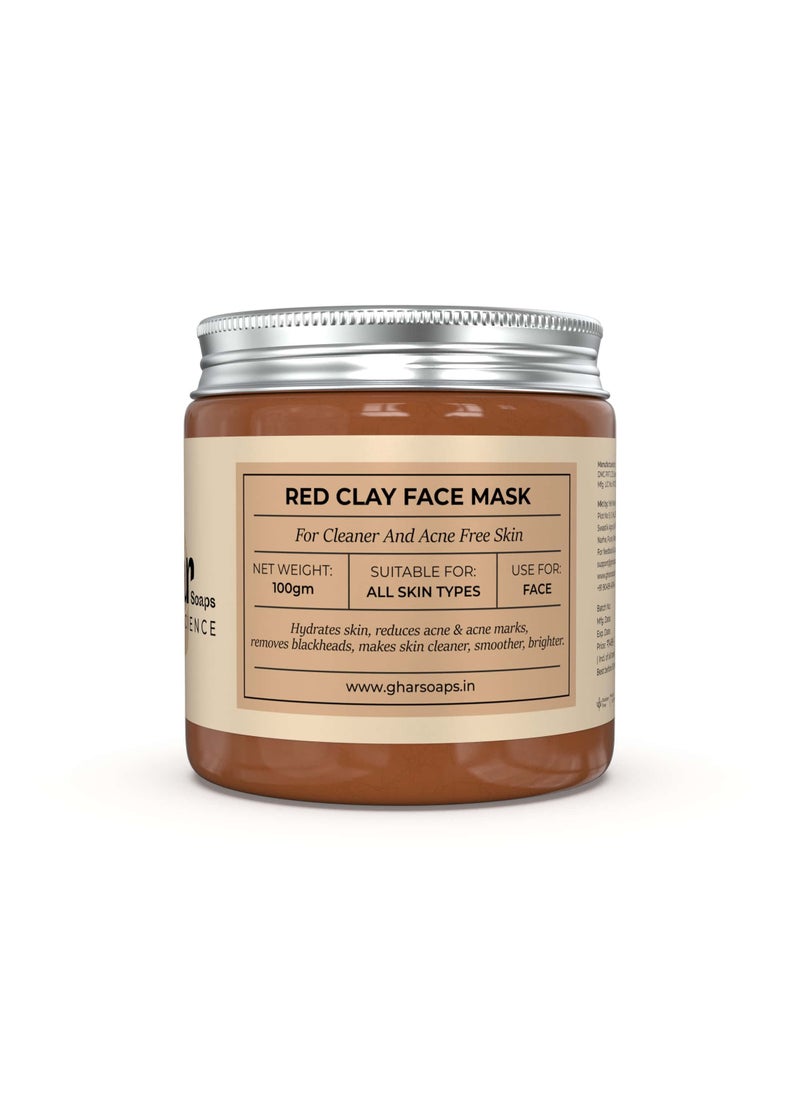 Ghar soaps - Red Clay Face Mask | Deep Cleansing Face Mask & Body Mask for Men & Women | Acne Face Mask - Facial Mask Improves Blemish Scarring and Refining Pores - Image 1