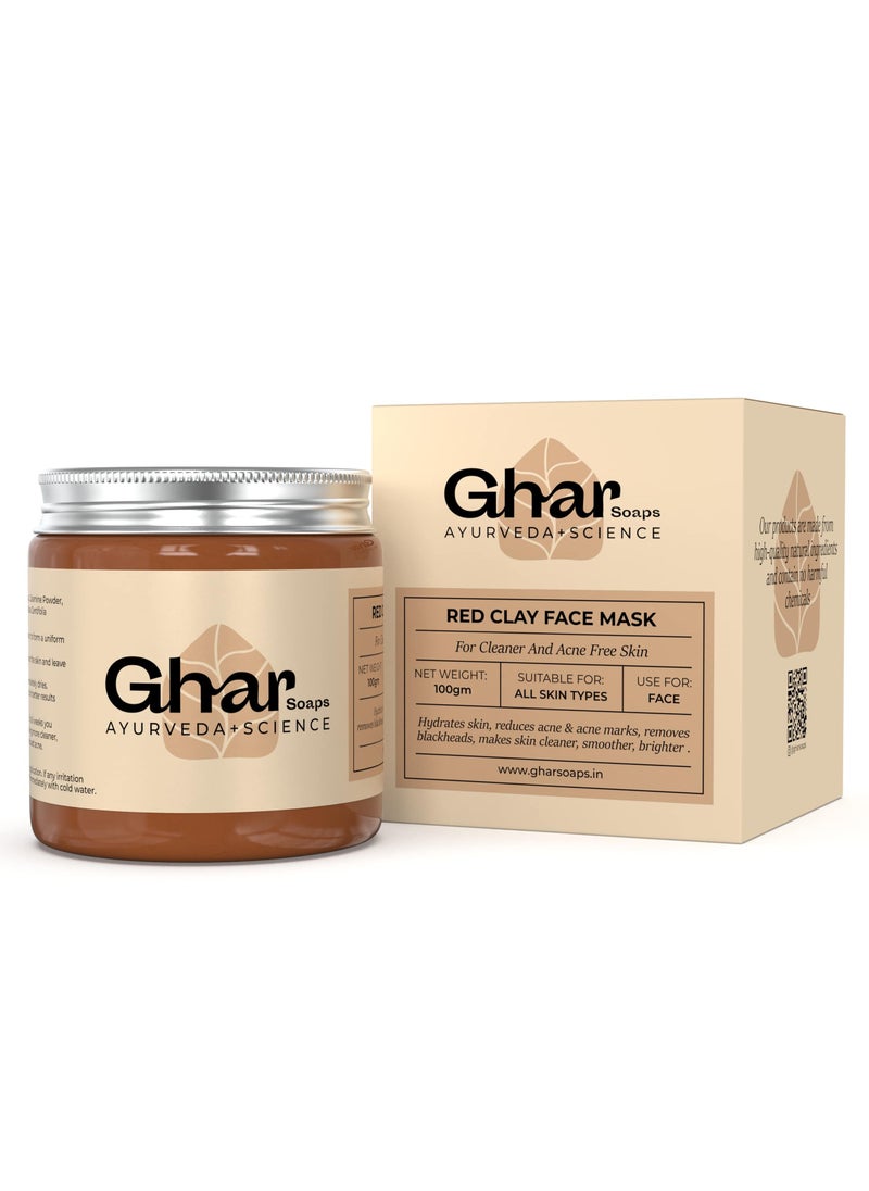 Ghar soaps - Red Clay Face Mask | Deep Cleansing Face Mask & Body Mask for Men & Women | Acne Face Mask - Facial Mask Improves Blemish Scarring and Refining Pores - Image 1