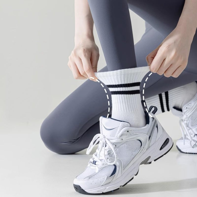 PUJANE 5 Pairs Grip Pilates Socks for Women, Non Slip Yoga Athletic Long Crew Socks for Barre Ballet Gym Workout - Image 5