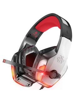 BENGOO V-4 Gaming Headset for Xbox One, PS4, PC, Controller, Noise Cancelling Over Ear Headphones with Mic, LED Light Bass Surround Soft Memory Earmuffs for PS5 Laptop Mac PS2 Gamecube -Red
