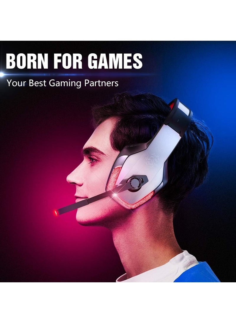 BENGOO - BENGOO V-4 Gaming Headset for Xbox One, PS4, PC, Controller, Noise Cancelling Over Ear Headphones with Mic, LED Light Bass Surround Soft Memory Earmuffs for PS5 Laptop Mac PS2 Gamecube -Red - Image 1