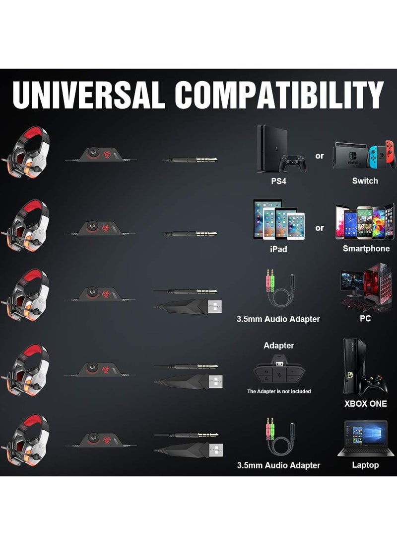 BENGOO - BENGOO V-4 Gaming Headset for Xbox One, PS4, PC, Controller, Noise Cancelling Over Ear Headphones with Mic, LED Light Bass Surround Soft Memory Earmuffs for PS5 Laptop Mac PS2 Gamecube -Red - Image 1