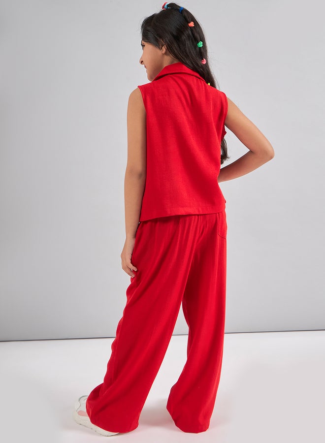Stylo Bug Girls Red Rayon Sleeveless Top And Pants Set - Image 3