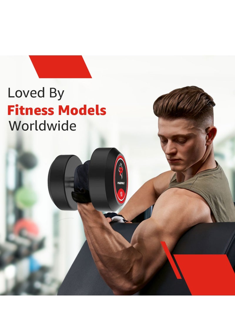 PowerMax Fitness PowerMax Fitness Rubber Coated Round Professional Dumbbell for Home Gym | dumbbell for home gym workouts| gym dumbbell | dumbbell for men-women fitness | 50kg dumbbell x 1| Black  - Image 5