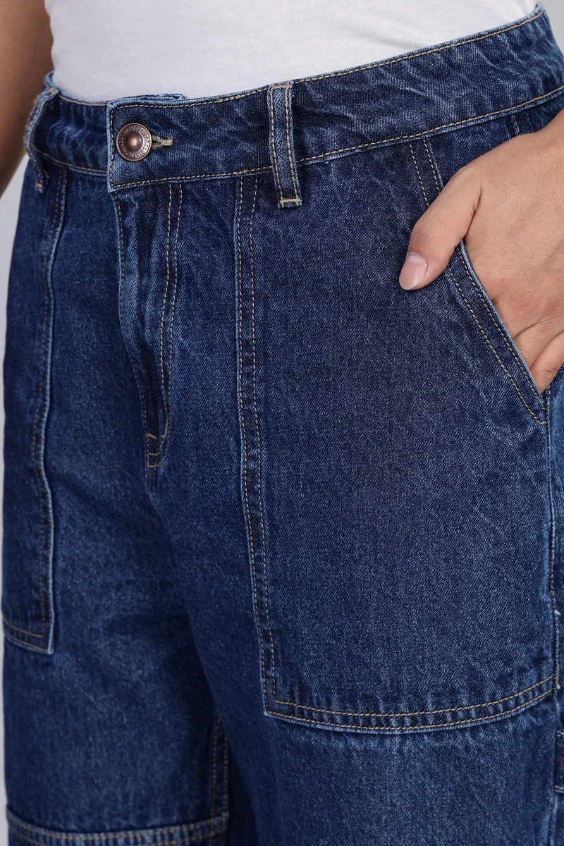 Inkd Denim Divine Men's Carpenter Baggy Jeans – Mid-Rise | 100% Cotton | Contrast Stitch| 6 Pocket Styling | Baggy Jeans for Man | Loose fit & Comfortable for Men | Best Price UAE