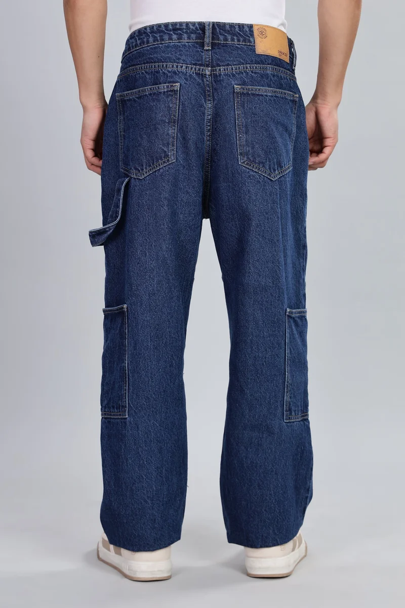 Inkd Denim Divine Men's Carpenter Baggy Jeans – Mid-Rise | 100% Cotton | Contrast Stitch| 6 Pocket Styling | Baggy Jeans for Man | Loose fit & Comfortable for Men | Best Price UAE