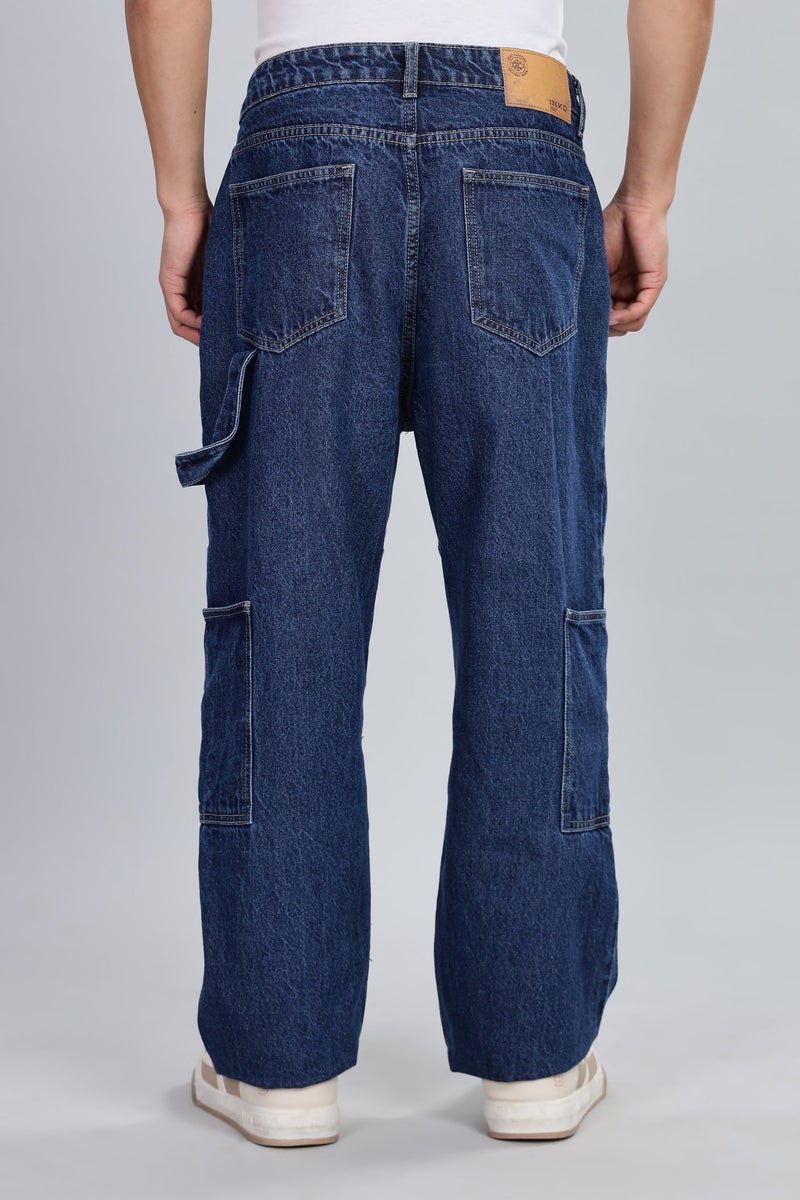 inkd بنطال جينز نجار رجالي واسع بحجم متوسط | 100٪ قطن | غرزة التباين| ستة جيب ستايلينج | جينز واسع للرجال | مقاس فضفاض ومريح - Image 3