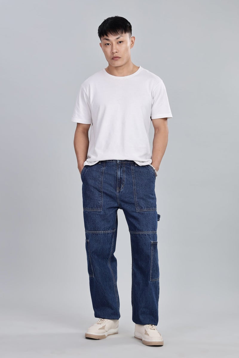 inkd بنطال جينز نجار رجالي واسع بحجم متوسط | 100٪ قطن | غرزة التباين| ستة جيب ستايلينج | جينز واسع للرجال | مقاس فضفاض ومريح - Image 2