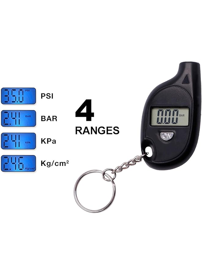 سلسلة مفاتيح لقياس ضغط الإطارات بشاشة LCD رقمية لقياس ضغط هواء الإطارات، أداة اختبار قياس ضغط الإطارات للسيارات والدراجات النارية - Image 3