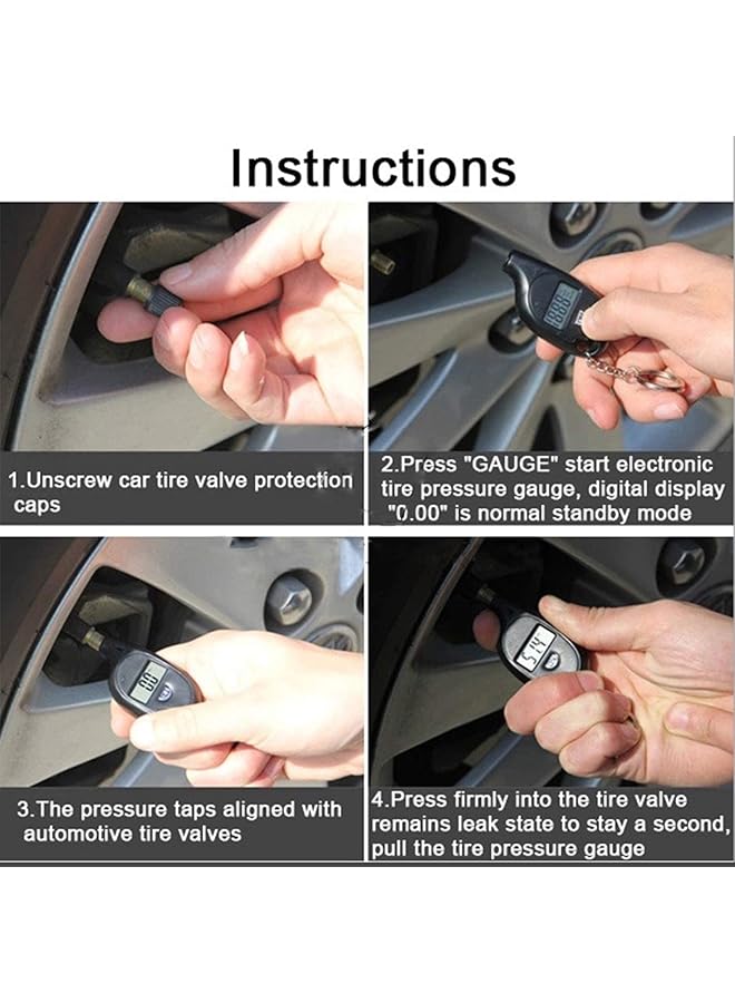 سلسلة مفاتيح لقياس ضغط الإطارات بشاشة LCD رقمية لقياس ضغط هواء الإطارات، أداة اختبار قياس ضغط الإطارات للسيارات والدراجات النارية - Image 5