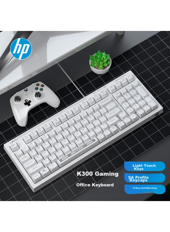 Hp K300 Mechanical Feel Keyboard, High Aesthetic Value, Pure White, 98 Customizable Layout, Hot-swappable Wired Laptop Gaming Keyboard, Quiet Low-noise Wear-resistant Office Keyboard - Image 1