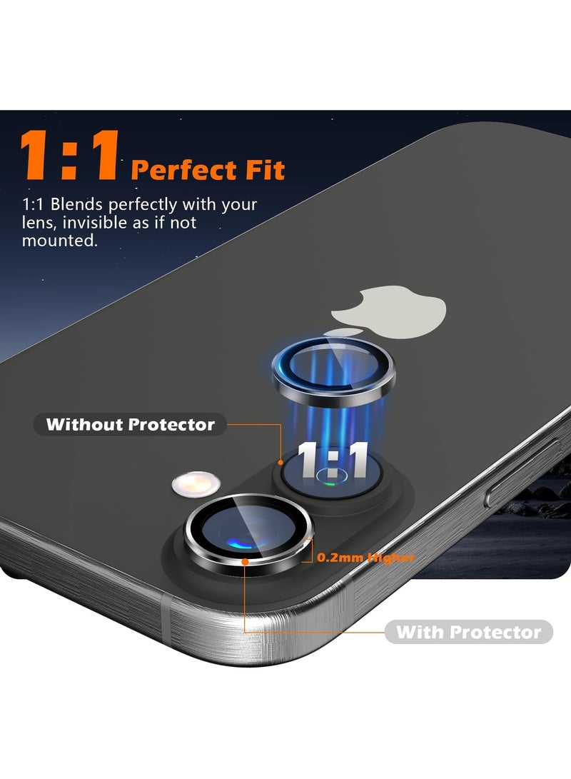 Compatible for iPhone 17 Camera Lens Protector, One-Step Installation Tray Individual Metal Ring Tempered Glass Cover CD Pattern Case Friendly - black - Image 2