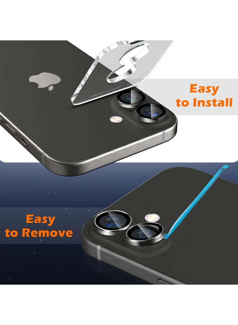 Compatible for iPhone 17 Camera Lens Protector, One-Step Installation Tray Individual Metal Ring Tempered Glass Cover CD Pattern Case Friendly - black - Image 5