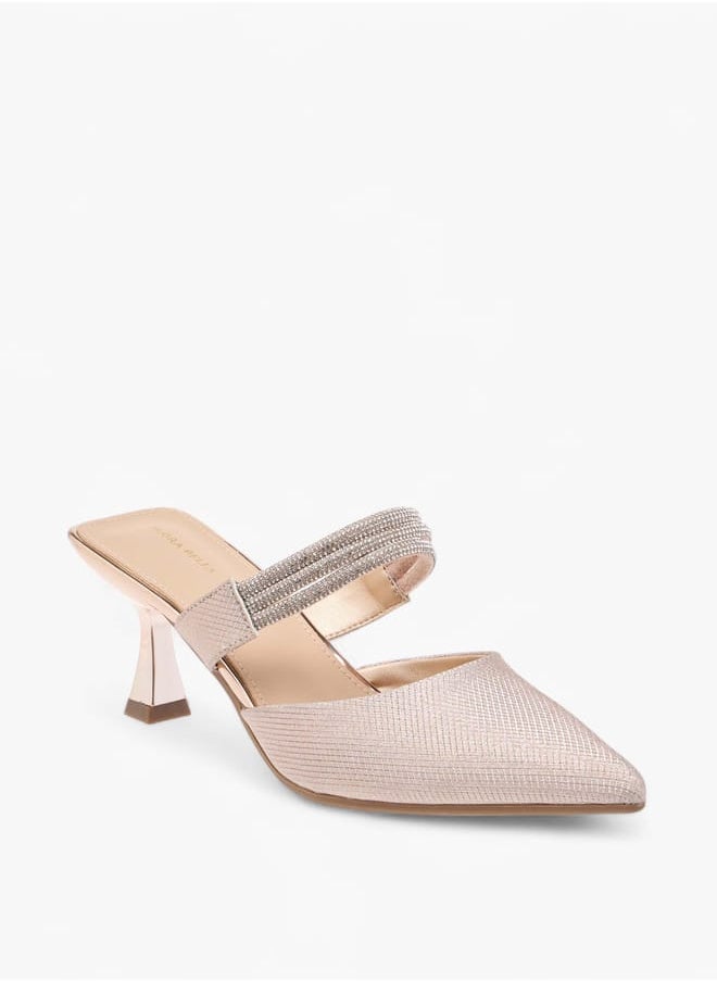 Flora Bella By Shoexpress - Womens Embellished Pointed Toe Mules With Flared Heels - Image 1