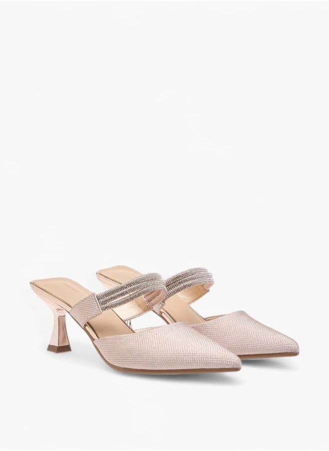 Flora Bella By Shoexpress - Womens Embellished Pointed Toe Mules With Flared Heels - Image 1