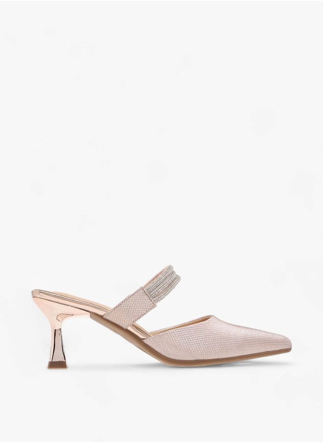 Flora Bella By Shoexpress - Womens Embellished Pointed Toe Mules With Flared Heels - Image 1