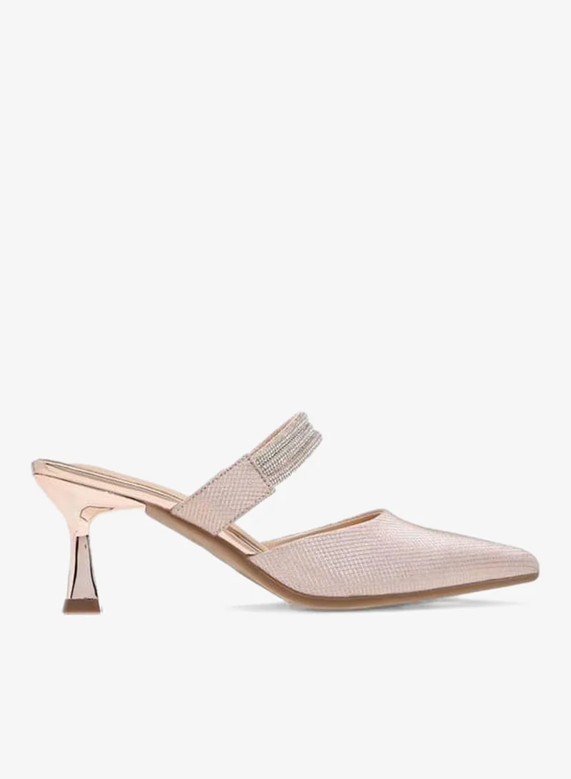 Womens Embellished Pointed Toe Mules With Flared Heels Ramadan Collection