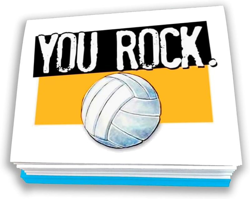 Play Strong VOLLEYBALL YOU ROCK Note Cards 12-Pack (4.25"x5.5") Illustrated Sports Powercards Thank You Note Card Set Awesome for Volleyball Players, Coaches, Fans and Fanatics - They'll Love 'Em! - Image 1