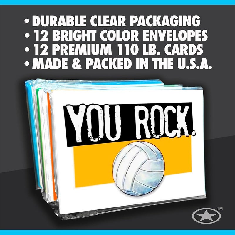 Play Strong VOLLEYBALL YOU ROCK Note Cards 12-Pack (4.25"x5.5") Illustrated Sports Powercards Thank You Note Card Set Awesome for Volleyball Players, Coaches, Fans and Fanatics - They'll Love 'Em! - Image 2